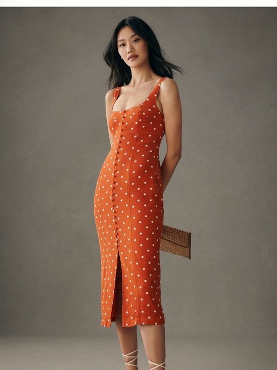 Maeve Dresses & Skirts - Maeve Orange Polka Dot Midi Dress